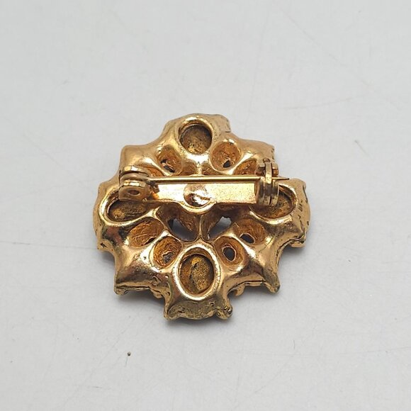 Vintage Gold Tone Pin Brooch With Blue Clear Rhinestones - Picture 3 of 4